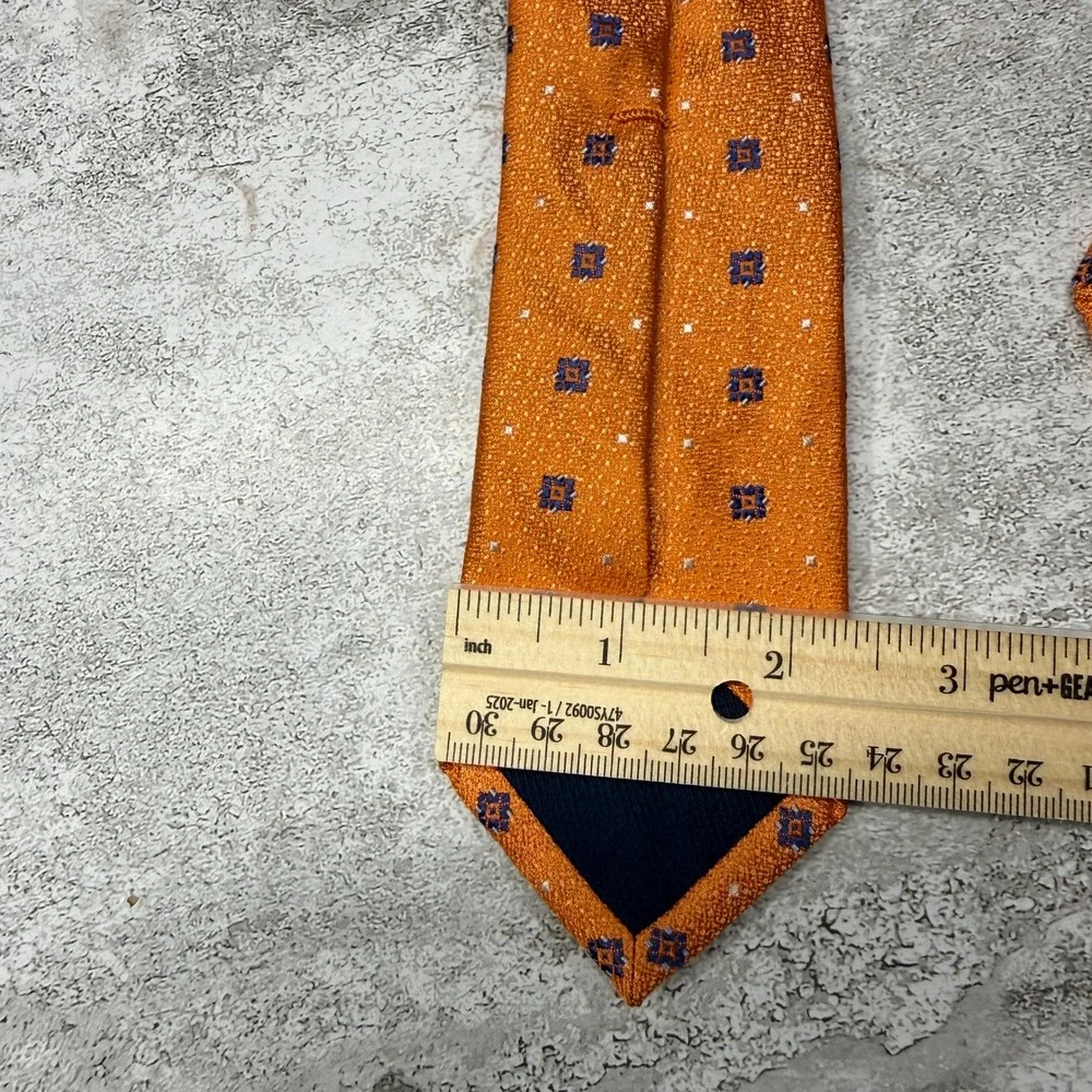 Linnea Franco Necktie Mens OS Orange Geometric‎ Silk Hand Made